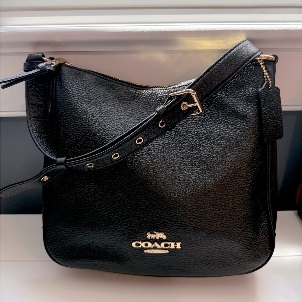 Coach Ellie File Bag Pebbled Leather Crossbody Gold Black C1648 in VGUC 